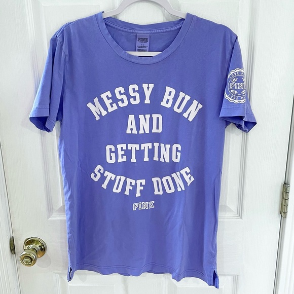 PINK Victoria's Secret Tops - PINK Messy Bun purple t-shirt SMALL